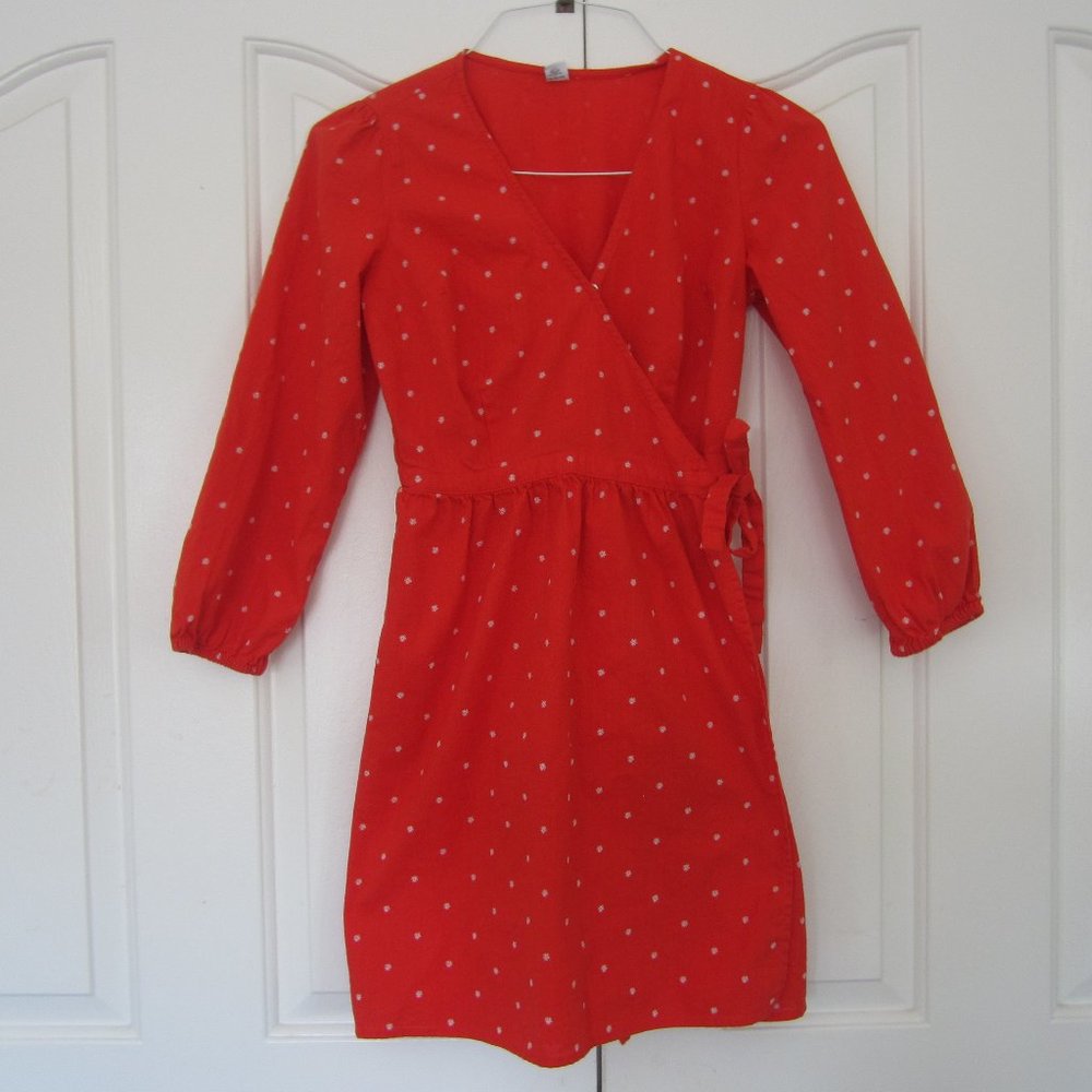 Old Navy Bright Orange Dress Pin Flower Embroidered Wrap Dress